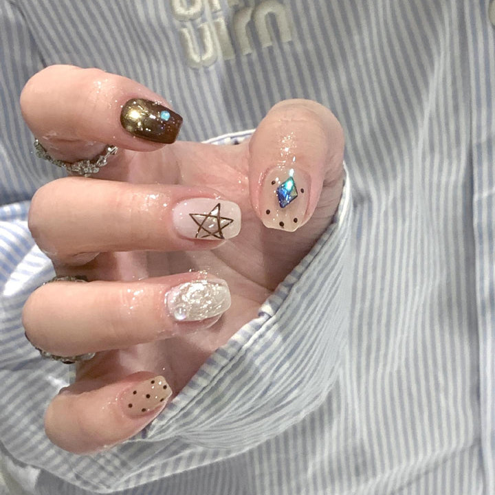 Artificial Nail Set with Creative Geometric and Sparkling Accents Stornfield