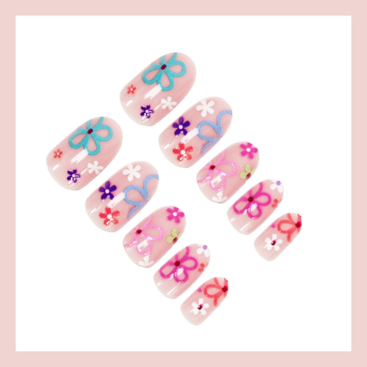 Acrylic nail set with colorful flower designs Stornfield