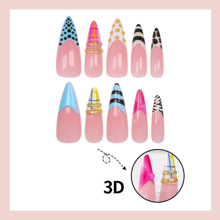Acrylic nail set with trendy geometric and modern designs Stornfield