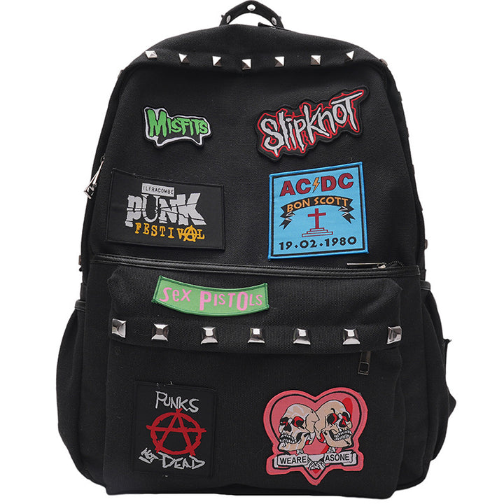 Punk-Inspired Graphic Patch School Backpack Stornfield