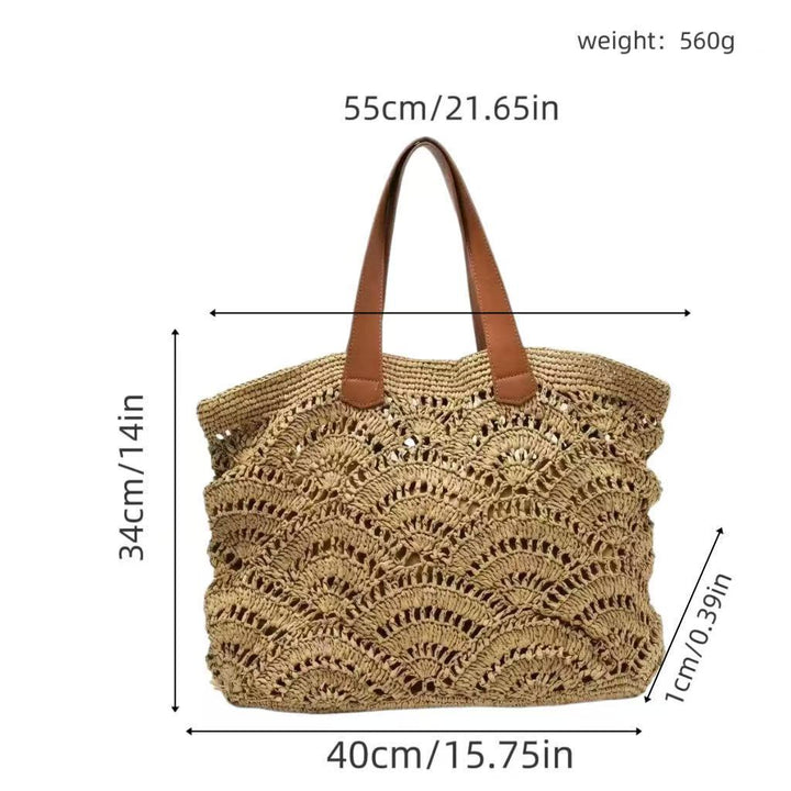 Braided beach bag with leather handles Stornfield