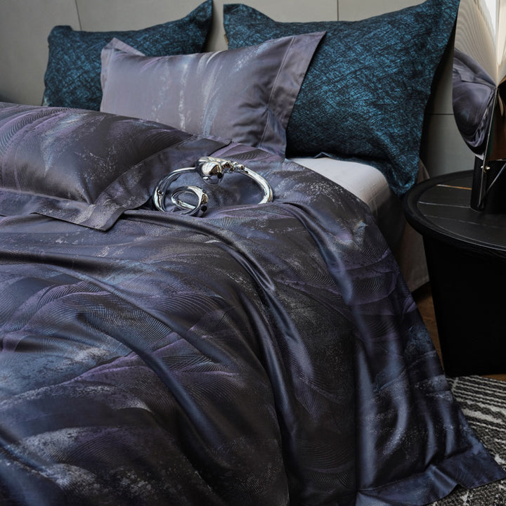 Silky Micro-Sateen Abstract Wave Duvet Cover Set with Hidden Closure and Pillow Shams