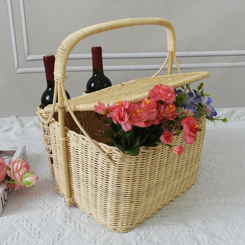 Handcrafted Woven Picnic Basket with Side Drink Holders Stornfield