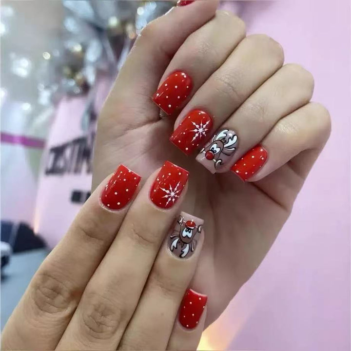 Christmas Art Nail Set with Lively Reindeer and Snowflake Designs Stornfield