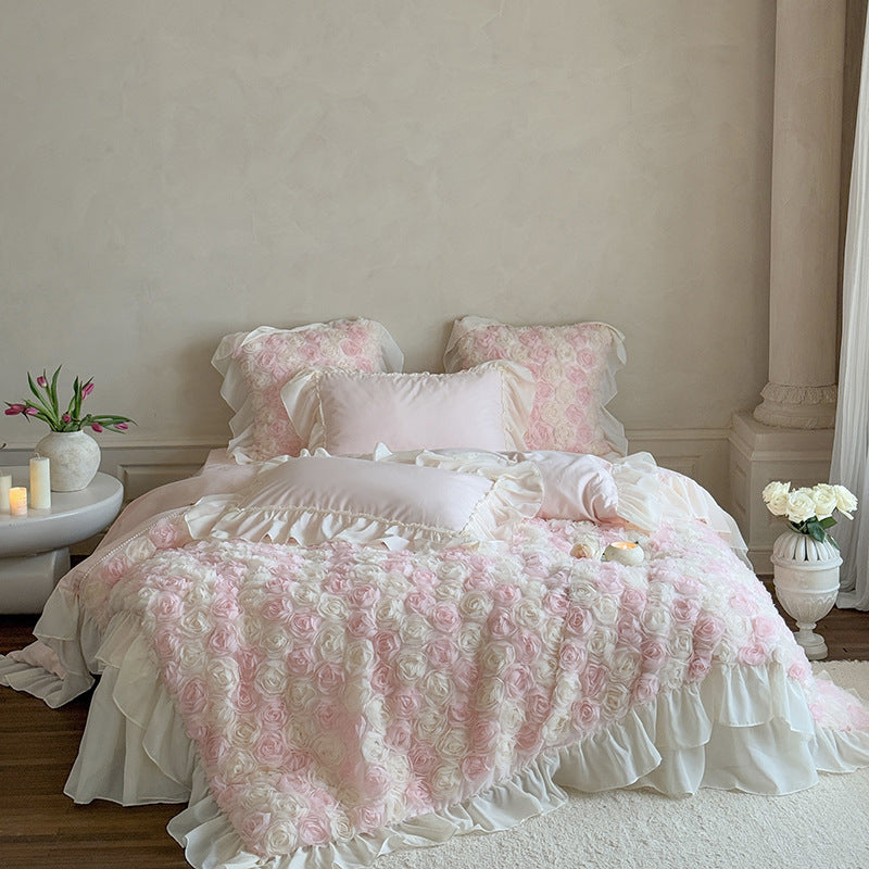 Luxury Floral Ruffled Duvet Cover Bedding Set