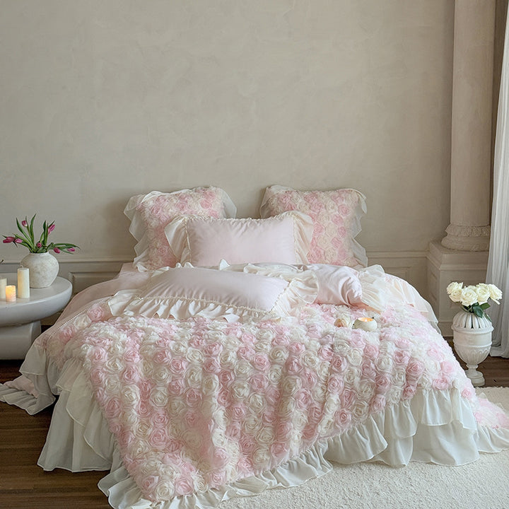 Luxury Floral Ruffled Duvet Cover Bedding Set