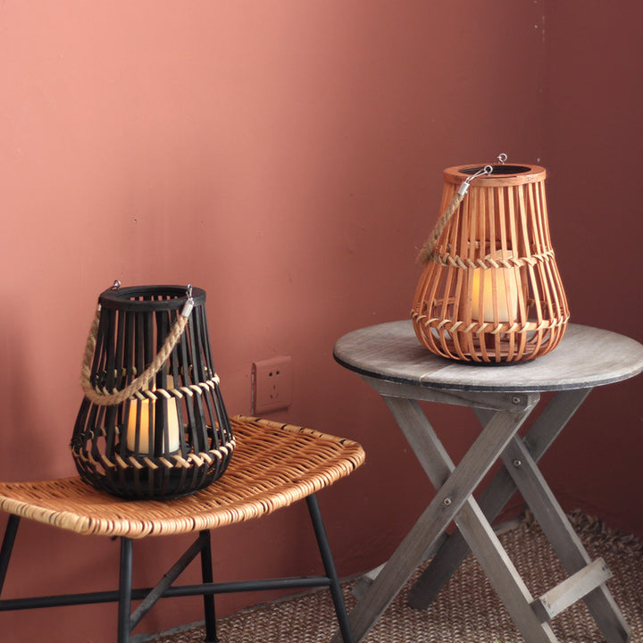 Handcrafted lantern made of wood and wicker Stornfield