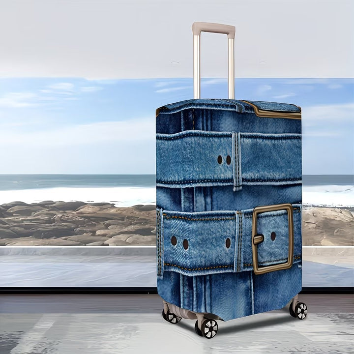 Unisex stylish suitcase cover with denim belt motif, elastic protective cover for rolling suitcase Stornfield