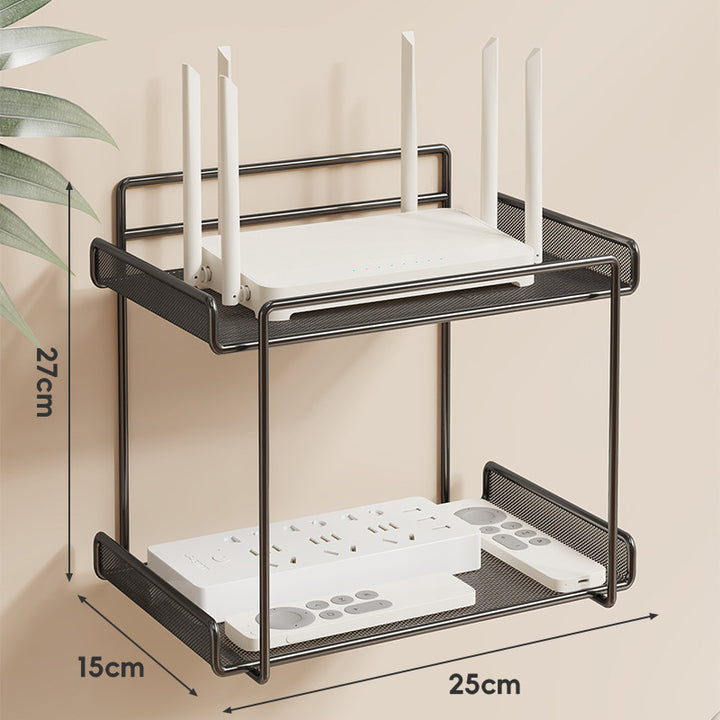Wall-Mounted Two-Tier Ventilated Mesh Router and Power Strip Organizer