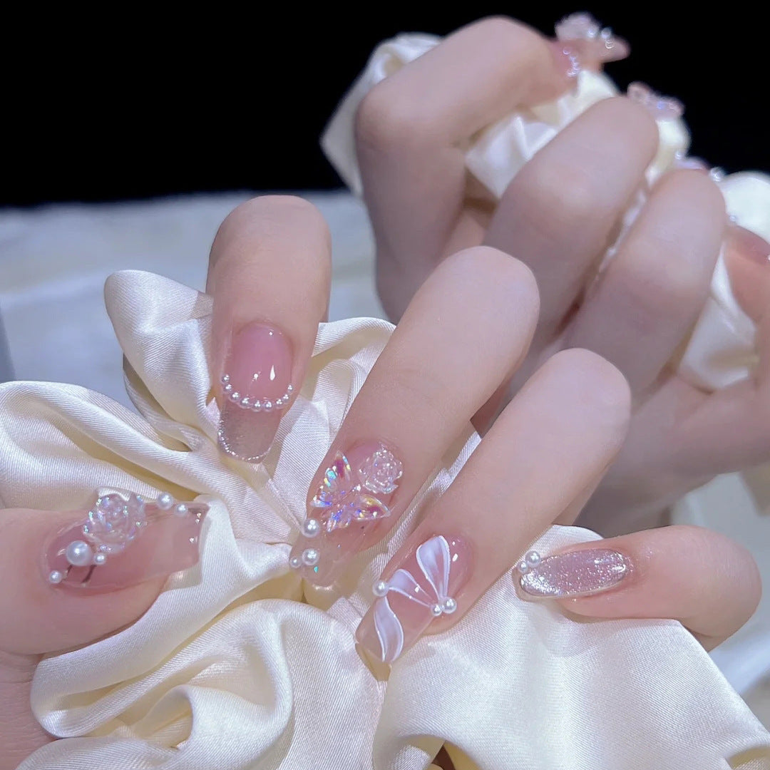 Artificial artificial nails with heart design and glitter elements Stornfield