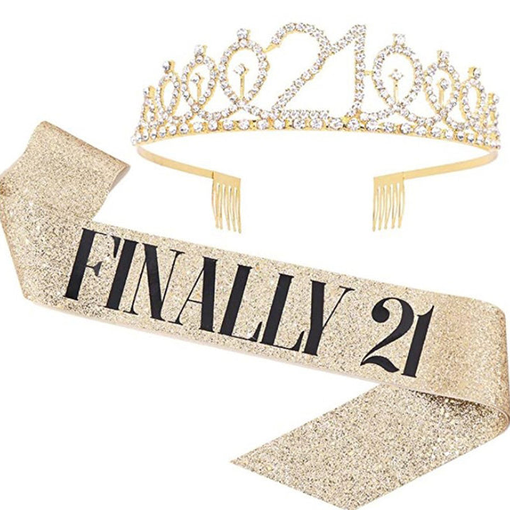 Girl Glittering Birthday Crown and Sash Set Stornfield