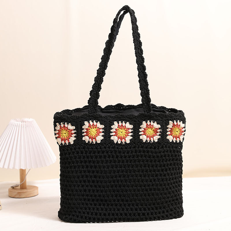 Hand-crocheted beach bag with floral accents Stornfield