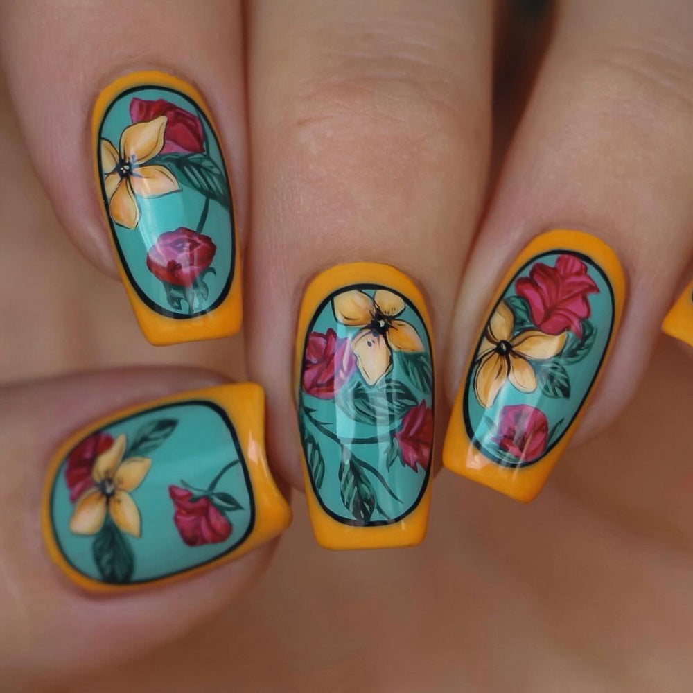 Handmade art nails in floral design Stornfield