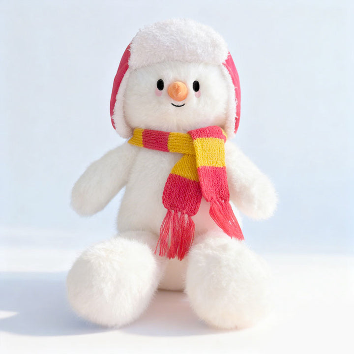 Plush Snowman Sitting Cuddle Toy with Knitted Stripe Scarf & Faux-Fur Aviator Hat Stornfield