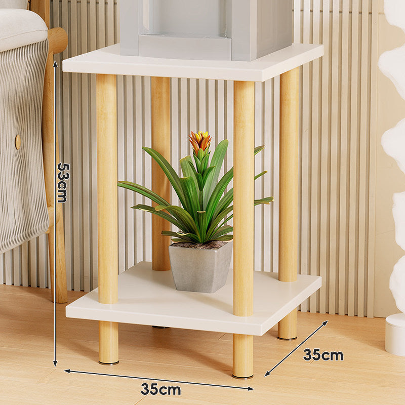 Tiered Square Side Table Plant Stand with Natural Wood Legs
