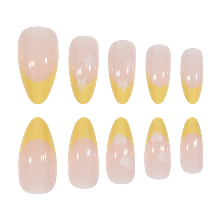 Elegant Stiletto Press-On Nails with Heart and Star Patterns Stornfield