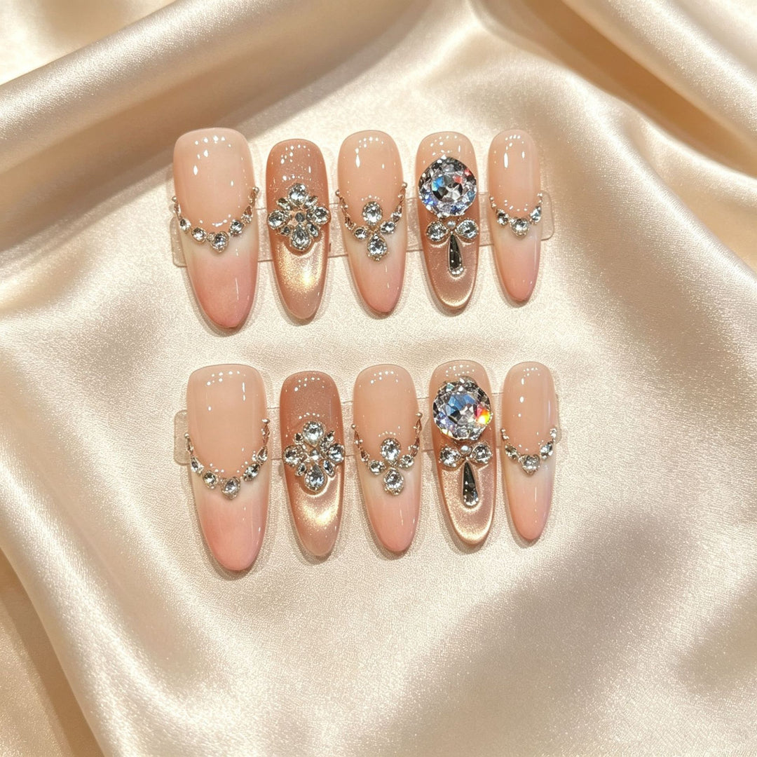 Luxurious Rhinestone-Accented Press-On Nail Set