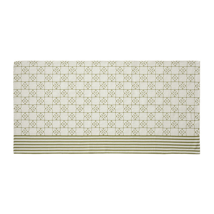 Woven rectangular table runner made of cotton blend with checkered pattern and striped border Stornfield