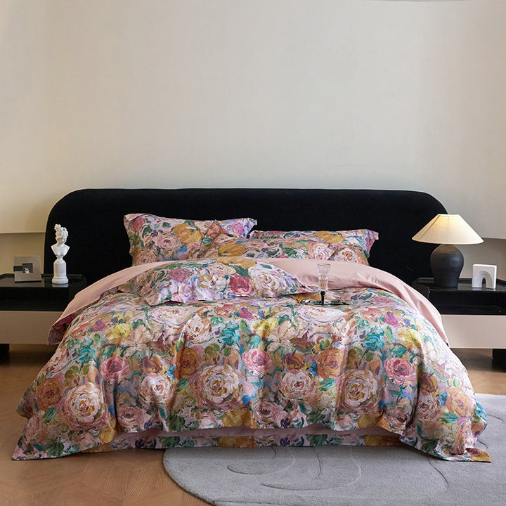 Luxury Floral Cotton Sateen Duvet Cover Set