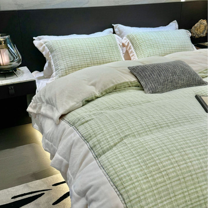 Reversible Plush Microfiber and Brushed Cotton Plaid Duvet Cover Set