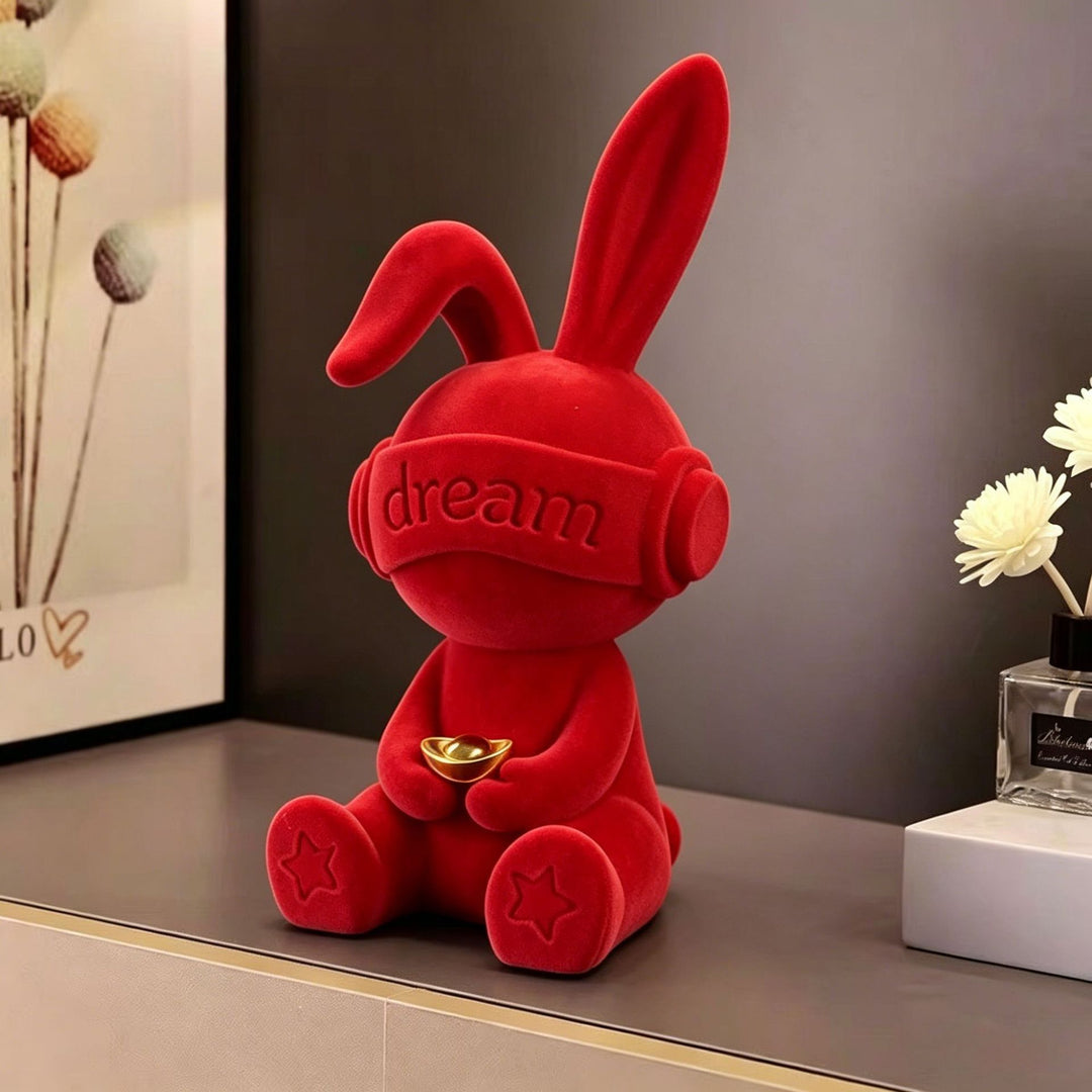 Decorative Plush Bunny Figurine for Home Display