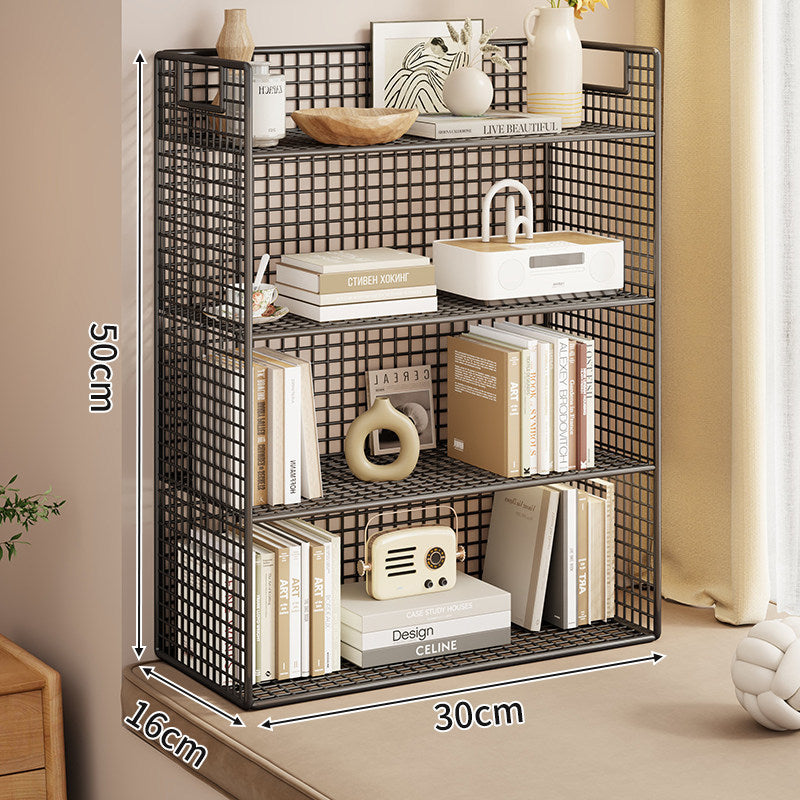 Tiered Metal Grid Countertop Display Shelf Organizer with Open Mesh Panels