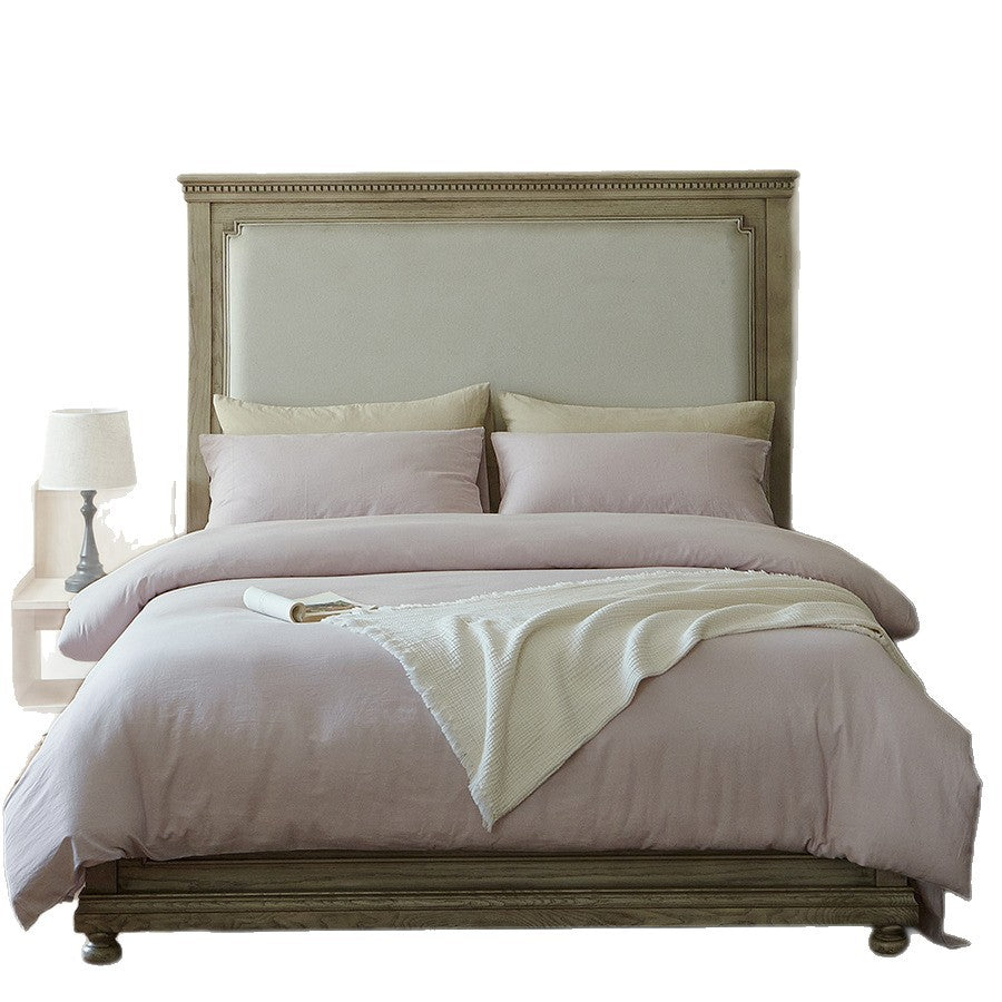 Light bed linen set made of washed linen-cotton blend with a natural texture