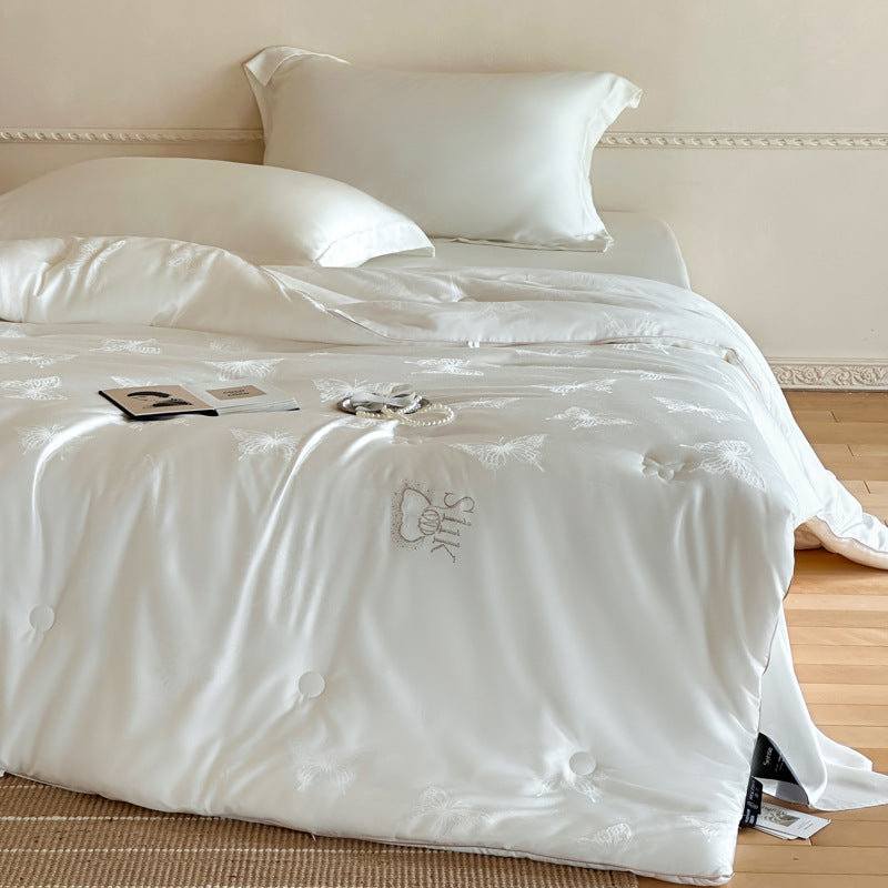 Luxury Silk-Effect Jacquard Butterfly Tufted Duvet Comforter with Hypoallergenic Fill & Corner Tabs