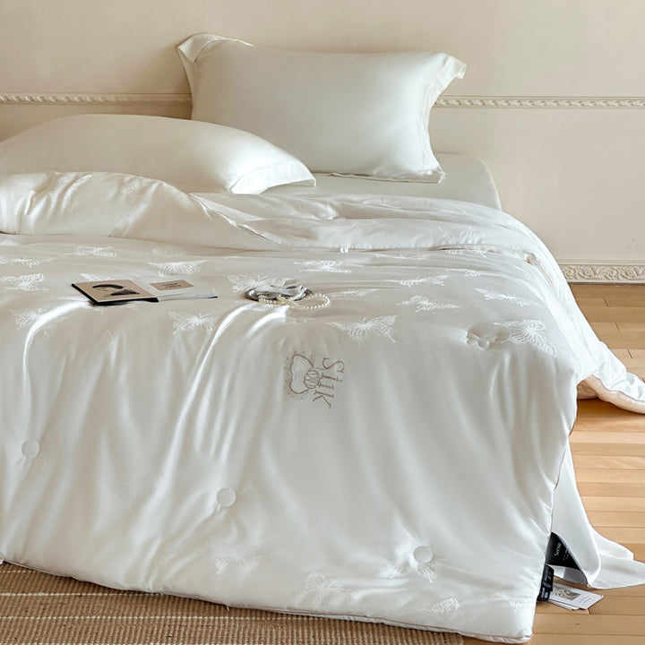 Luxury Silk-Effect Jacquard Butterfly Tufted Duvet Comforter with Hypoallergenic Fill & Corner Tabs