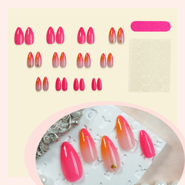 Press-On Nail Set with Vibrant Gradient Design and Golden Accents Stornfield