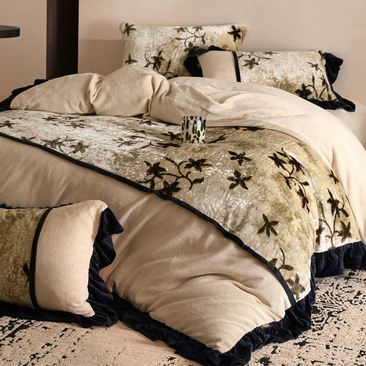 Plush Embossed Velvet Floral Bedspread and Pillow Shams Set