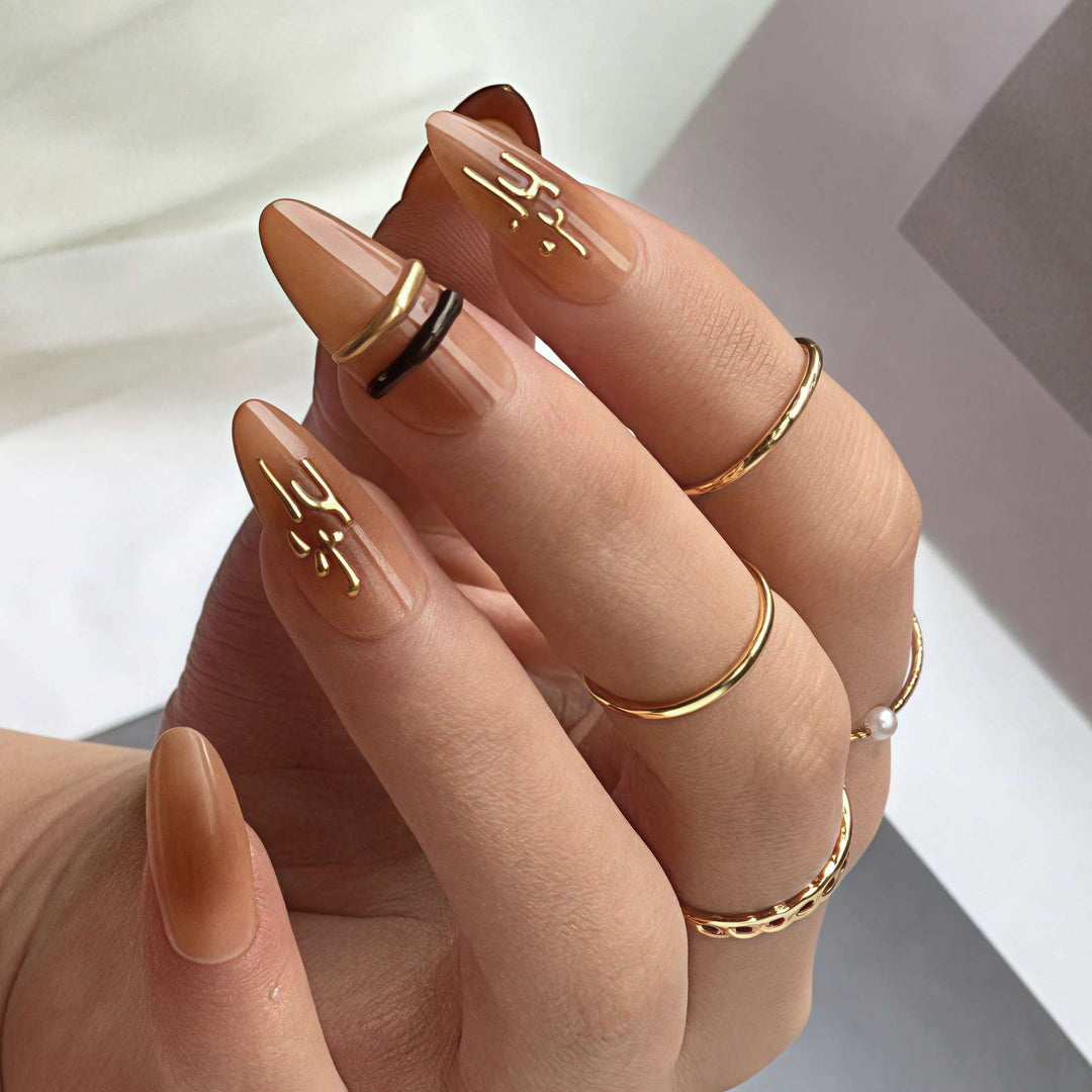 Elegant Ombre Press-On Nail Tips with Metallic Accents Stornfield