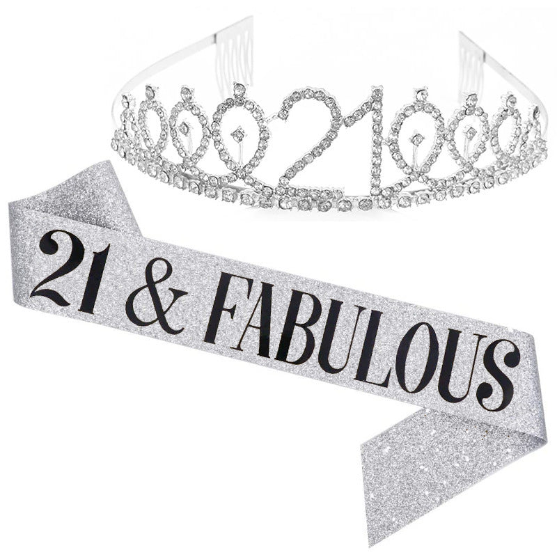 Girl Glittering Birthday Crown and Sash Set Stornfield