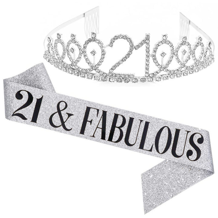 Girl Glittering Birthday Crown and Sash Set Stornfield