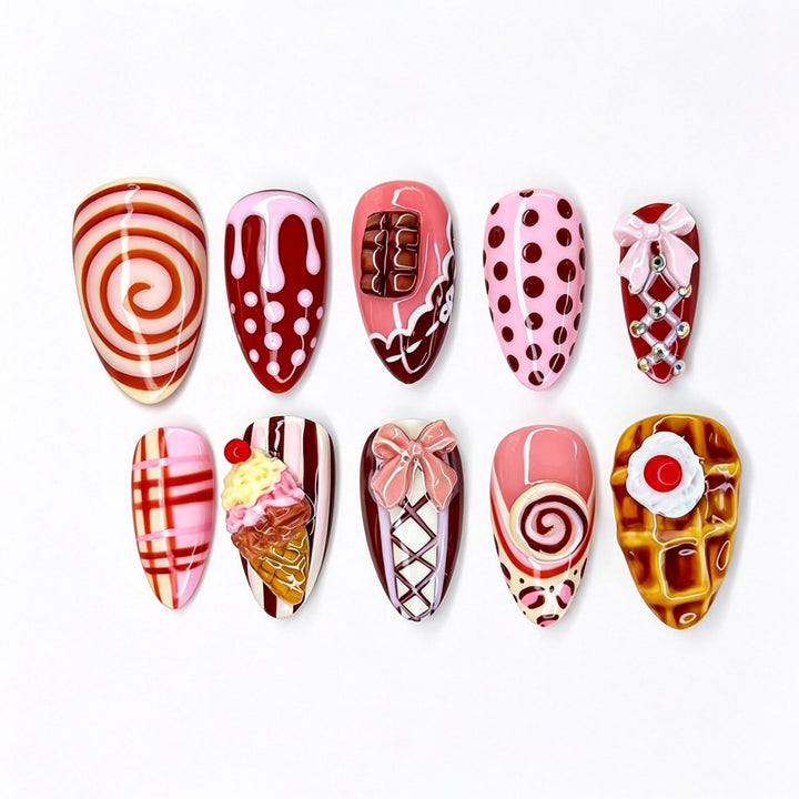 Artistic Dessert-Inspired Press-On Nail Art Set Stornfield