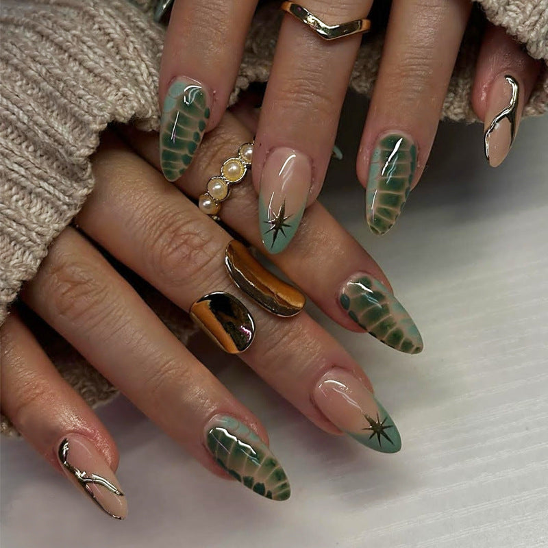 Artistic Press-On Nail Set with Unique Abstract Patterns Stornfield