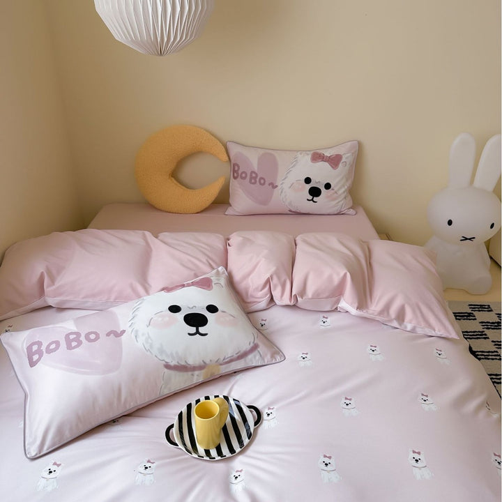 Children's bedding set with cute bear and snowman print made of soft cotton satin