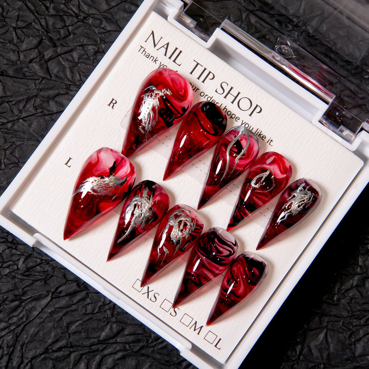 Stiletto Press-On Nail Set with Artistic Swirl Design