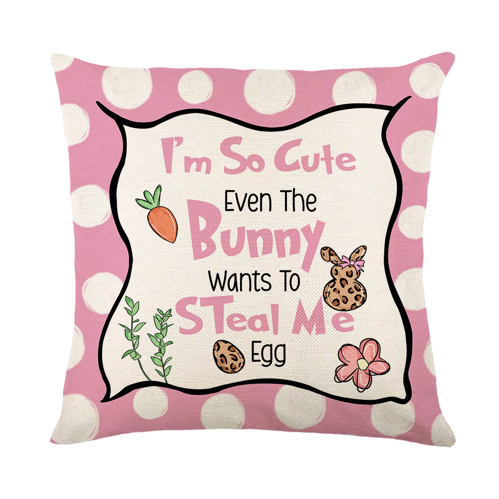 Spring Easter Cotton-Linen Square Decorative Throw Pillow Cover with 'Happy Easter' Script Print