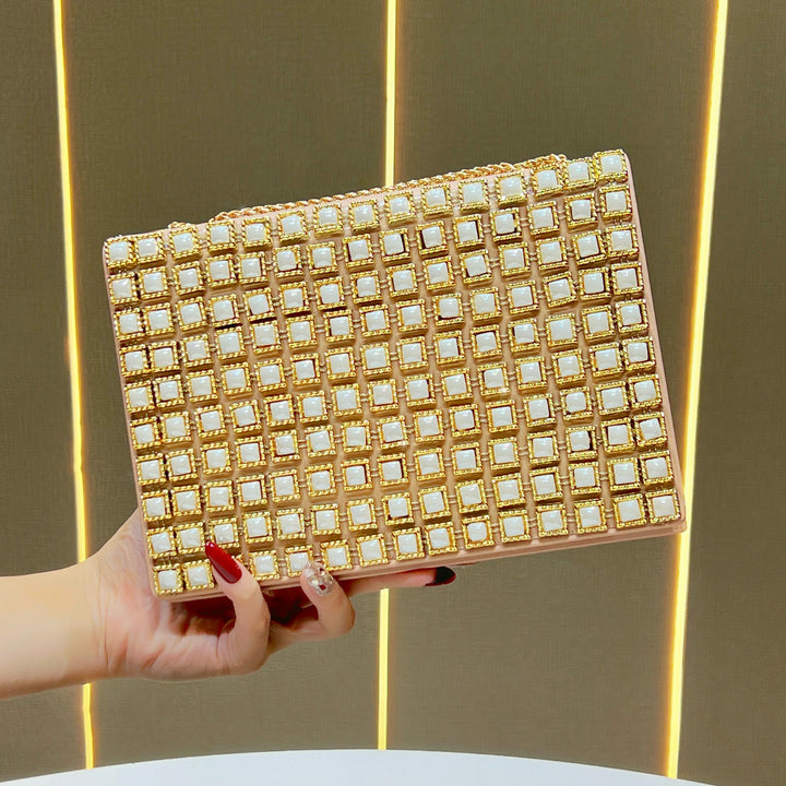 Decorative Crystal-Studded Evening Clutch