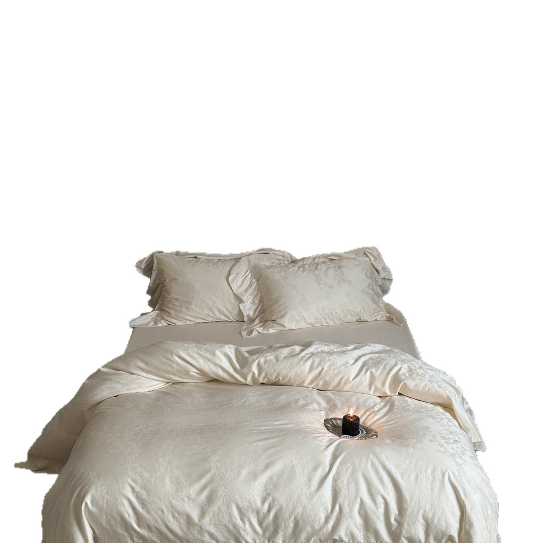 Luxury Ruffled Jacquard Satin Duvet Cover Set