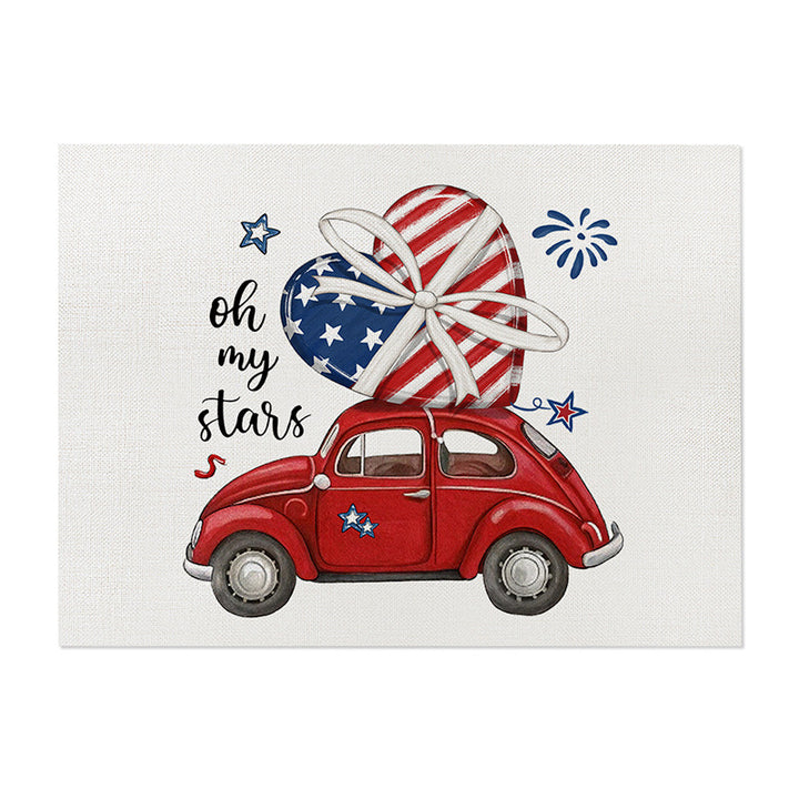 Patriotic Cotton-Linen Table Placemat with Americana Star Print