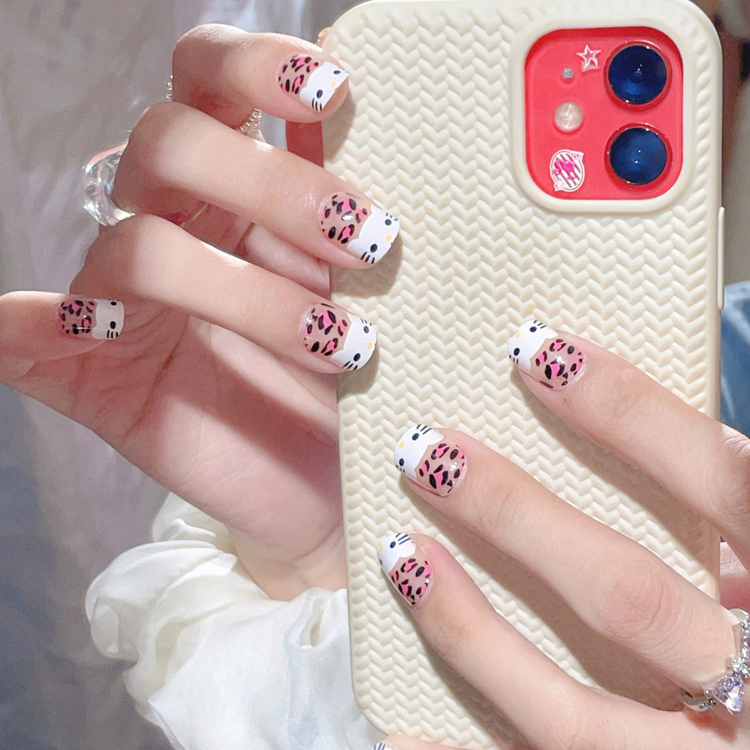Playful Cat-Themed Press-On Nail Set