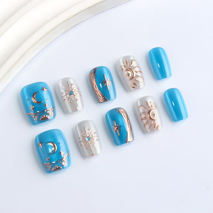Celestial-Themed Press-On Nail Art Stornfield