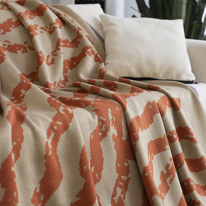 Breathable Cotton-Blend Jacquard Throw Blanket with Contrasting Edge