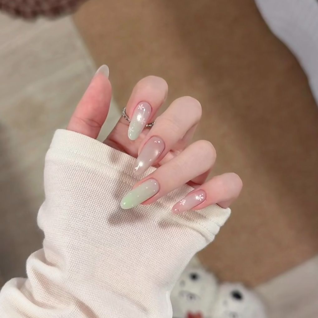 Ombre Floral Glitter Nail Extensions
