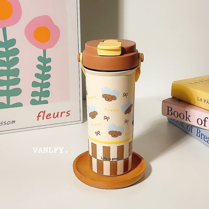 Women's insulated drinking cup with secure flip lid and cute dog design Stornfield
