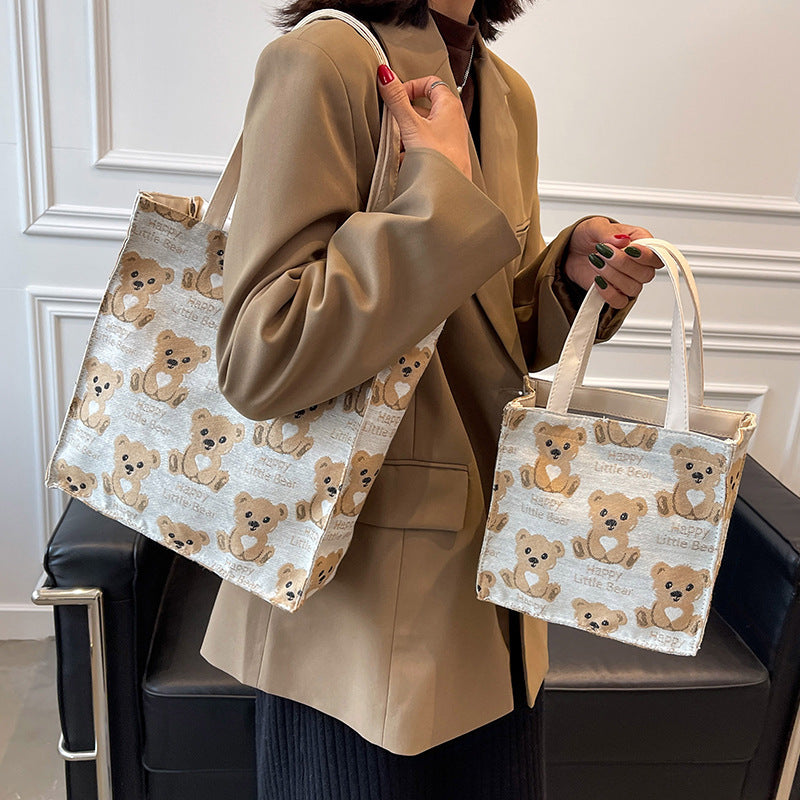 Cute Bear Print Canvas Tote Bag