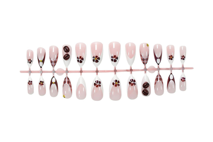 Art nail set with elegant coffee and flower motif Stornfield