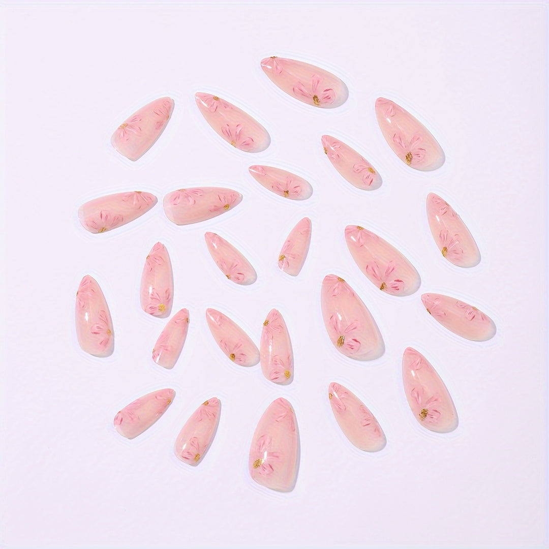 Artificial nail set with floral accents and gold embellishments Stornfield